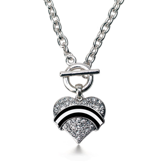 Silver EMS Support Pave Heart Charm Toggle Necklace