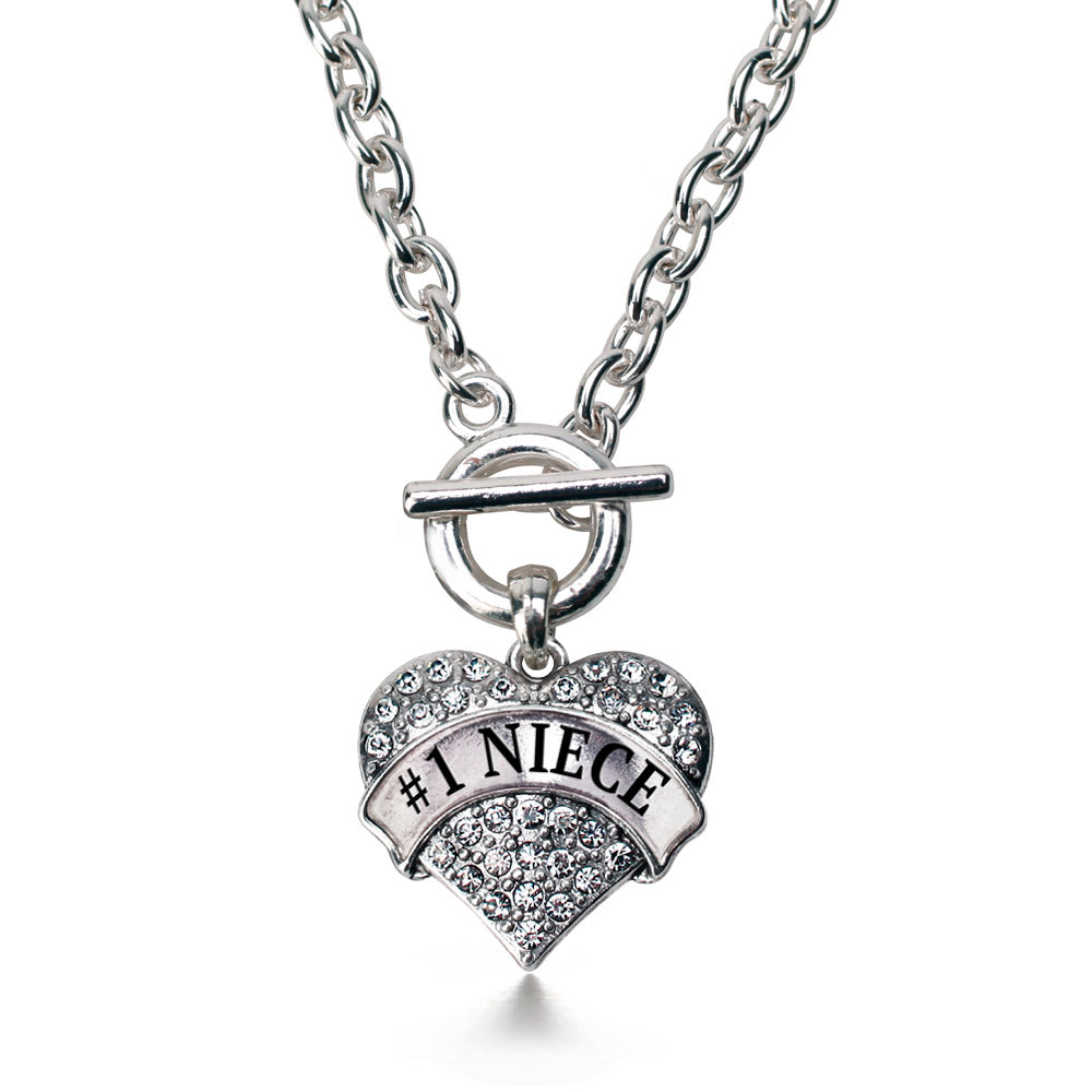 Silver #1 Niece Pave Heart Charm Toggle Necklace
