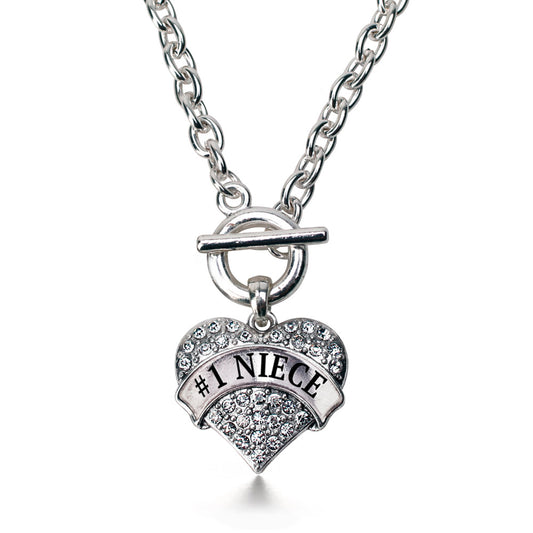 Silver #1 Niece Pave Heart Charm Toggle Necklace