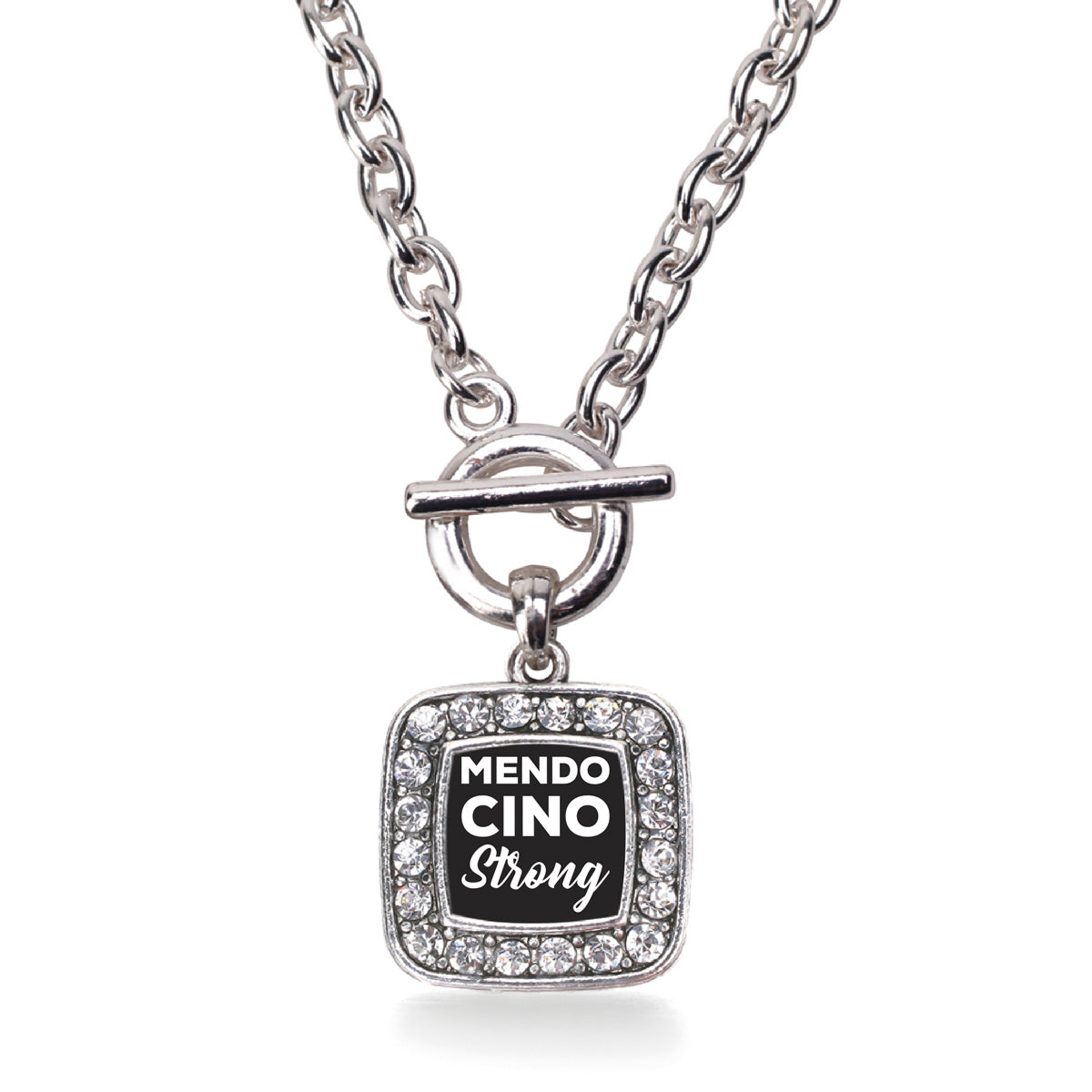 Silver Mendocino Strong Square Charm Toggle Necklace