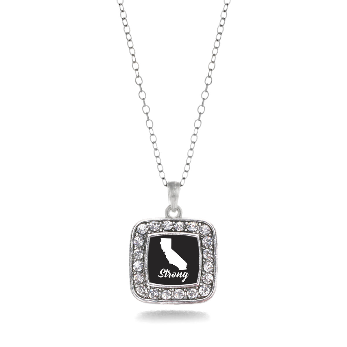 Silver California Strong Square Charm Classic Necklace