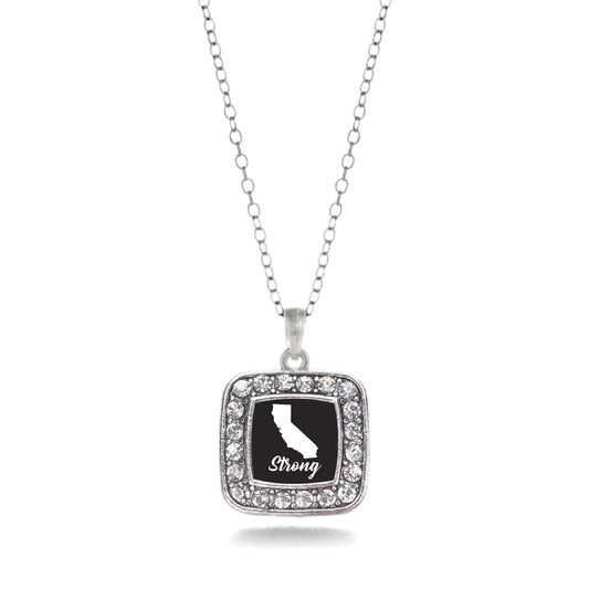 Silver California Strong Square Charm Classic Necklace
