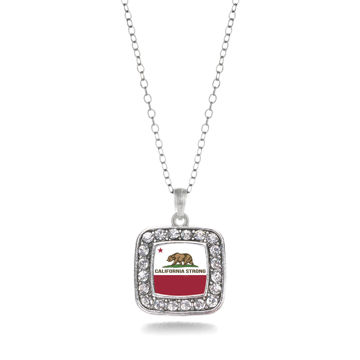 Silver California Strong Flag Square Charm Classic Necklace