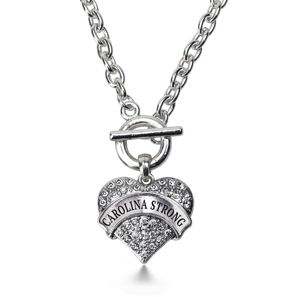 Silver Carolina Strong Pave Heart Charm Toggle Necklace