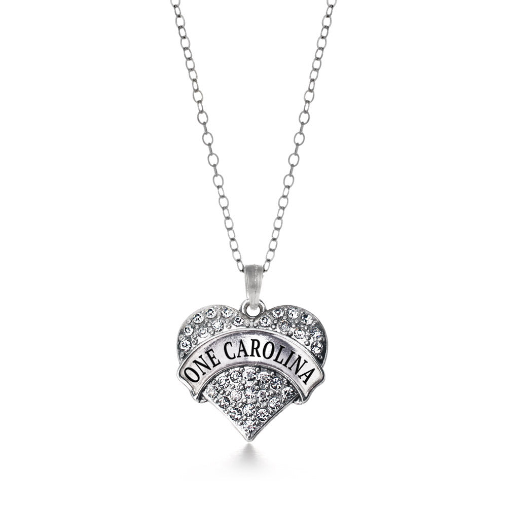 Silver One Carolina - Carolina Strong Support Pave Heart Charm Classic Necklace