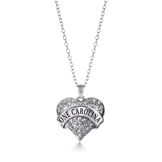 Silver One Carolina - Carolina Strong Support Pave Heart Charm Classic Necklace