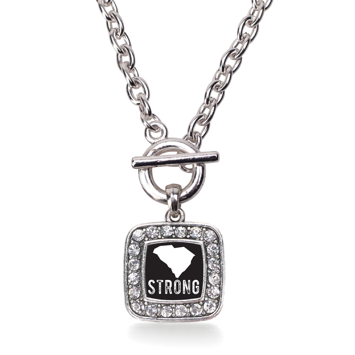 Silver South Carolina Strong Square Charm Toggle Necklace