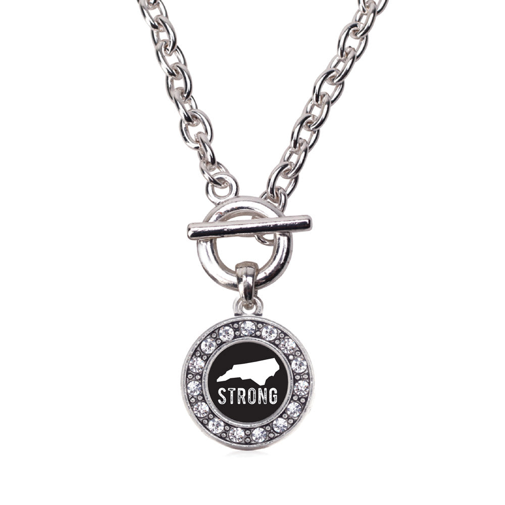Silver North Carolina Strong Circle Charm Toggle Necklace