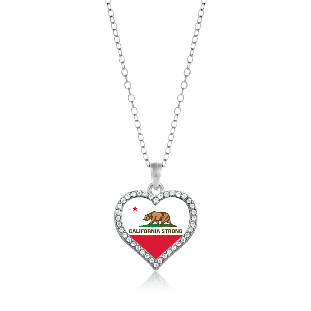 Silver California Strong Flag Open Heart Charm Classic Necklace