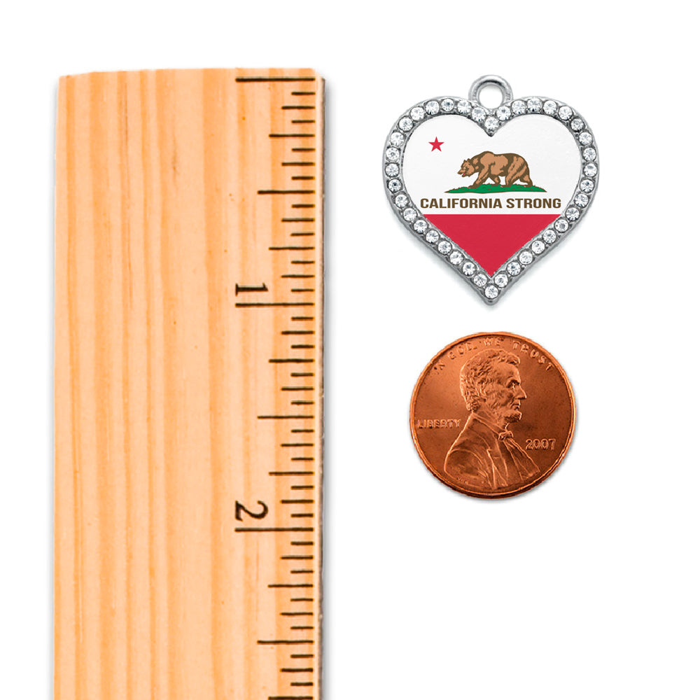 Silver California Strong Flag Open Heart Charm Classic Necklace