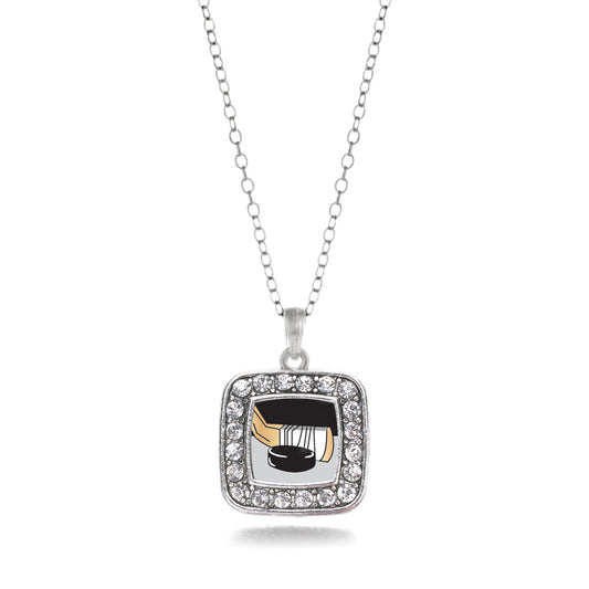 Silver Hockey Square Charm Classic Necklace
