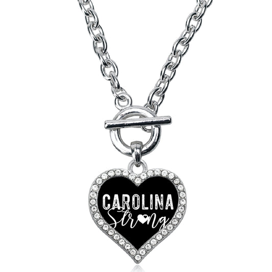 Silver Carolina Strong Open Heart Charm Toggle Necklace