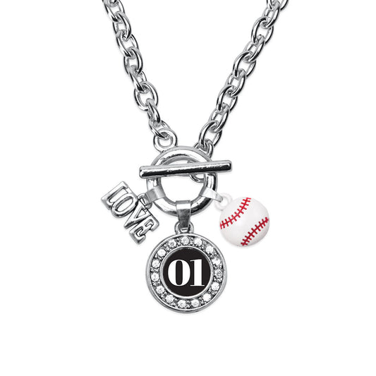 Silver Baseball - Sports Number 01 Circle Charm Toggle Necklace