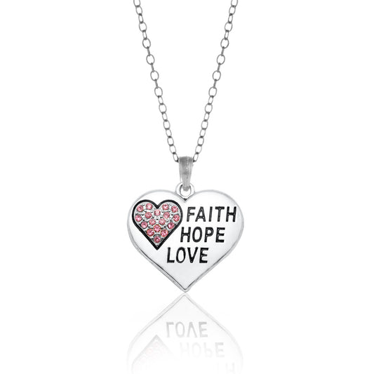 Silver Faith Hope Love Heart Charm Classic Necklace