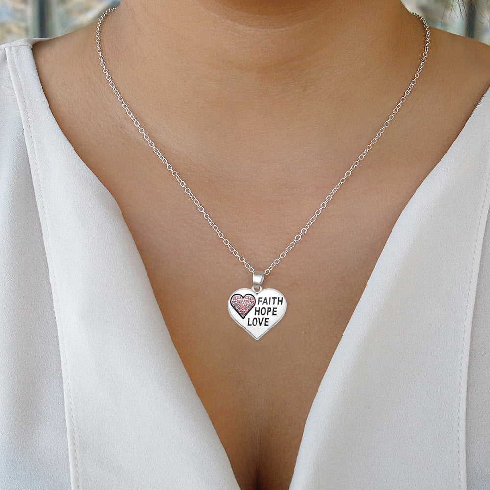 Silver Faith Hope Love Heart Charm Classic Necklace