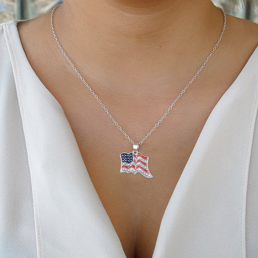 Silver American Flag Charm Classic Necklace