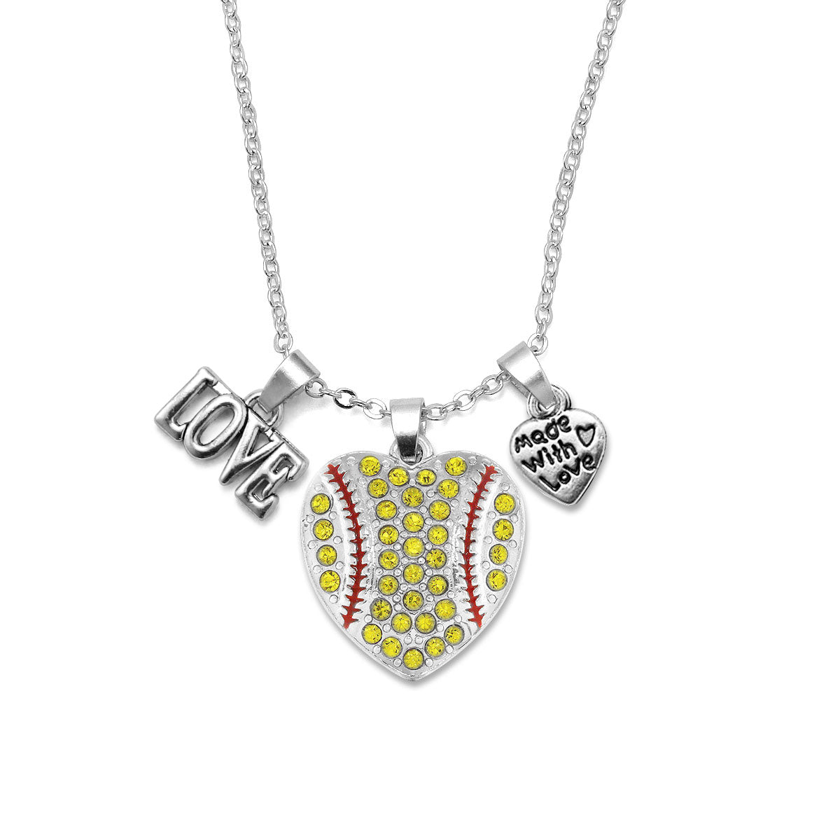 Silver Love Softball Heart Charm Classic Necklace