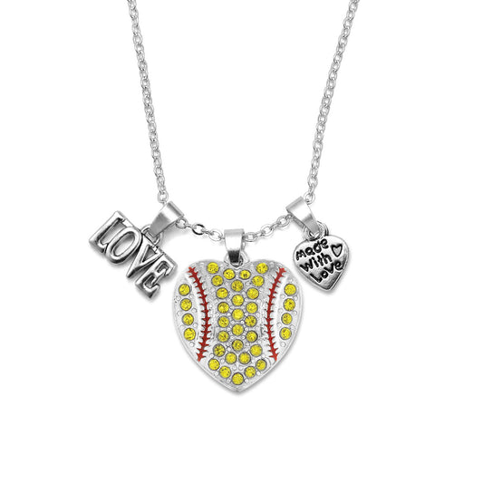 Silver Love Softball Heart Charm Classic Necklace