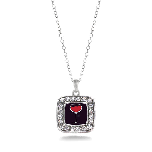 Silver Wine Lovers Square Charm Classic Necklace