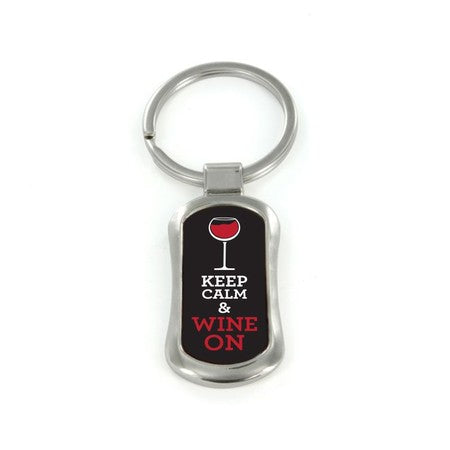 Steel Keep Calm And Wine On Dog Tag Keychain