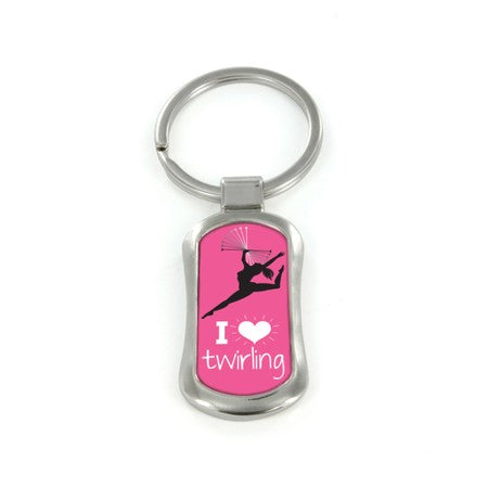 Steel Twirling Baton Dog Tag Keychain