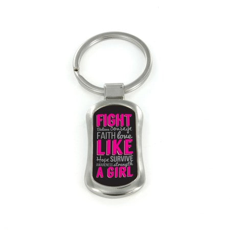 Steel Fight Breast Cancer Like a Girl Dog Tag Keychain