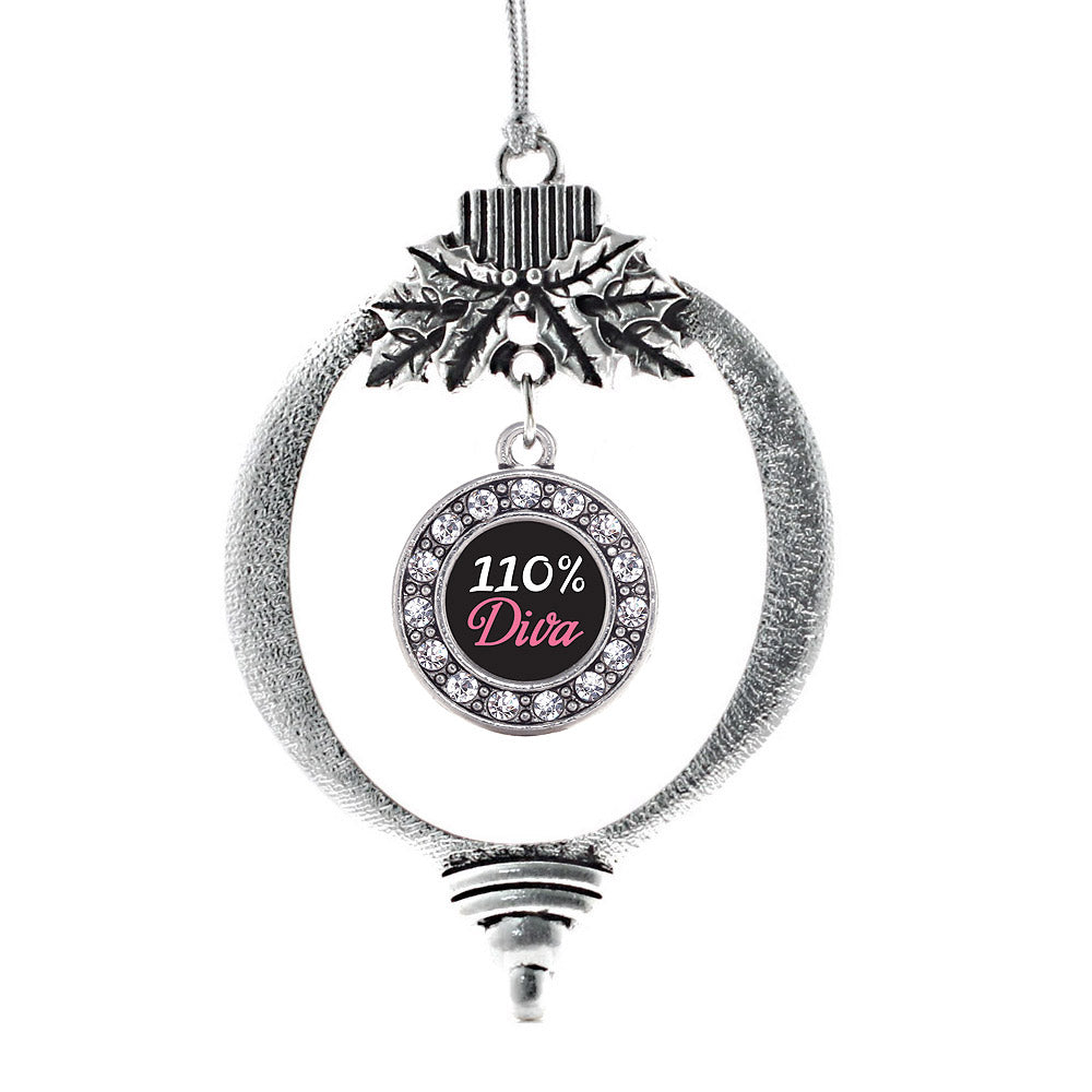 Silver 110% Diva Circle Charm Holiday Ornament