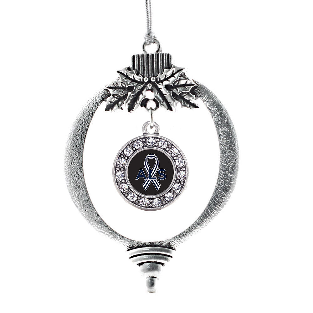 Silver ALS Awareness Circle Charm Holiday Ornament