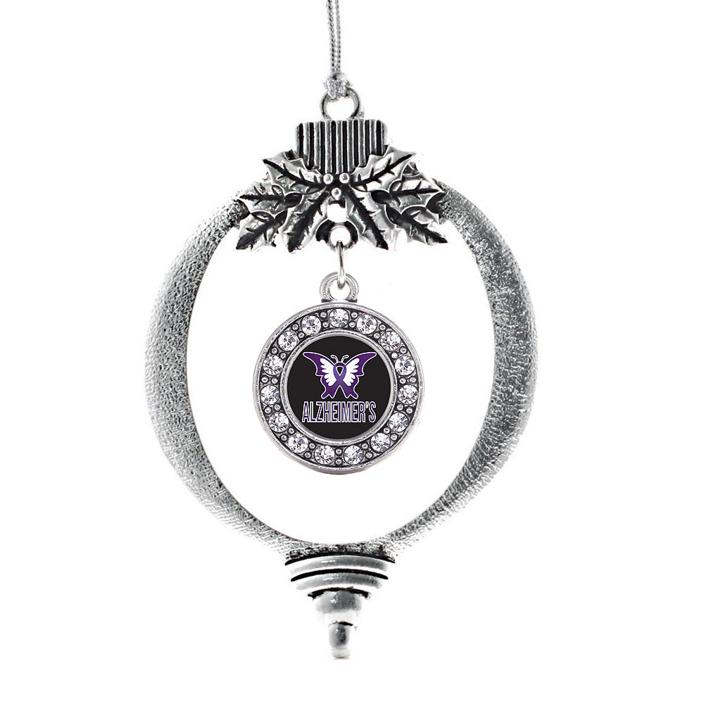 Silver Alzheimers Awareness Circle Charm Holiday Ornament
