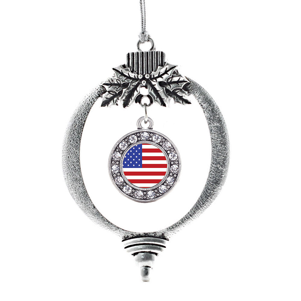 Silver American Flag Circle Charm Holiday Ornament