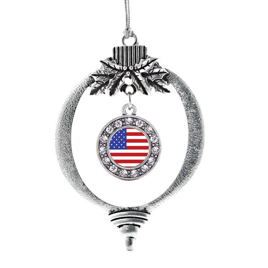 Silver American Flag Circle Charm Holiday Ornament