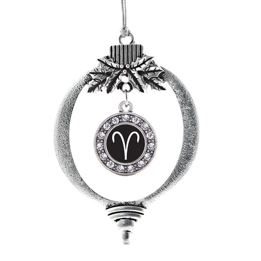 Silver Aries Zodiac Circle Charm Holiday Ornament