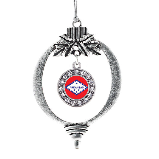 Silver Arkansas Flag Circle Charm Holiday Ornament