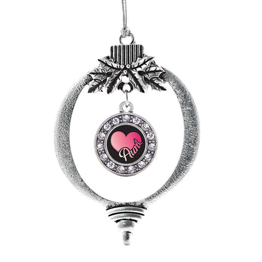 Silver Aunt Circle Charm Holiday Ornament