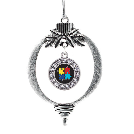 Silver Autism Awareness Jigsaw Circle Charm Holiday Ornament