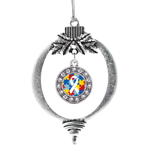 Silver Autism Jigsaw Puzzle Circle Charm Holiday Ornament