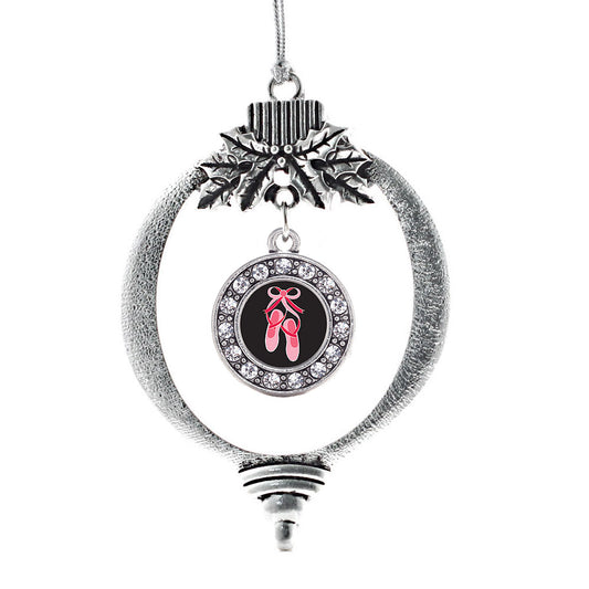 Silver Ballerina Slippers Circle Charm Holiday Ornament