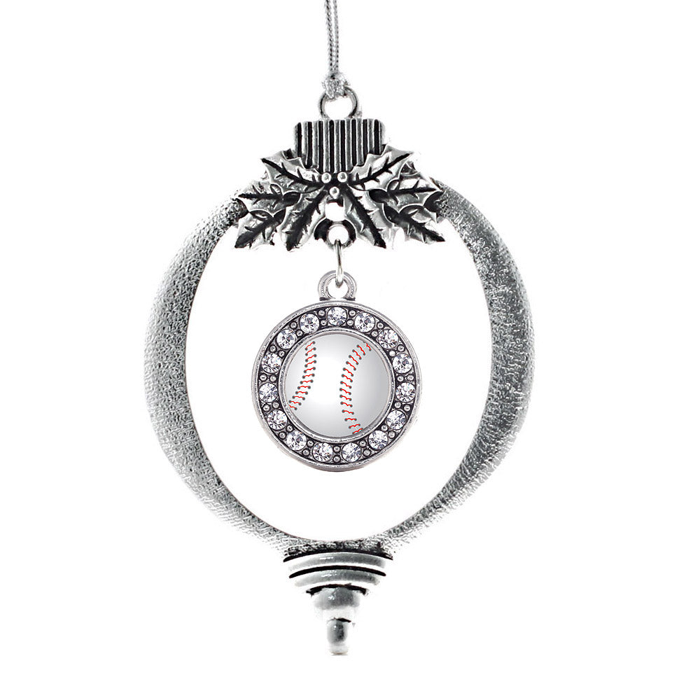 Silver Baseball Circle Charm Holiday Ornament