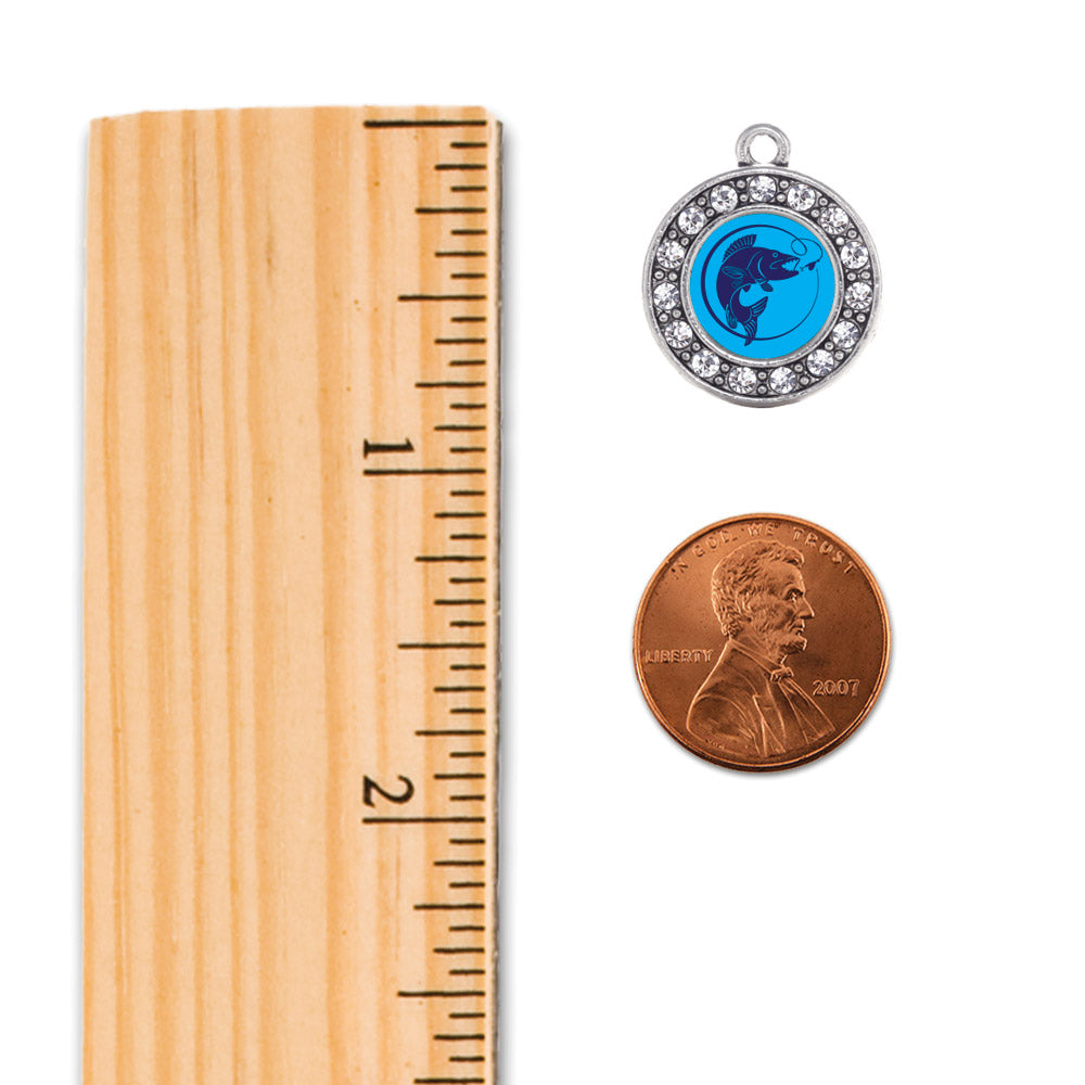 Silver Blue Fishing Circle Charm Holiday Ornament