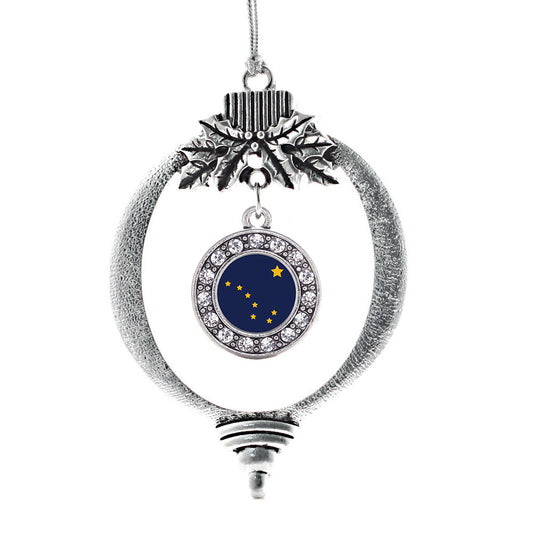 Silver Alaska Flag Circle Charm Holiday Ornament