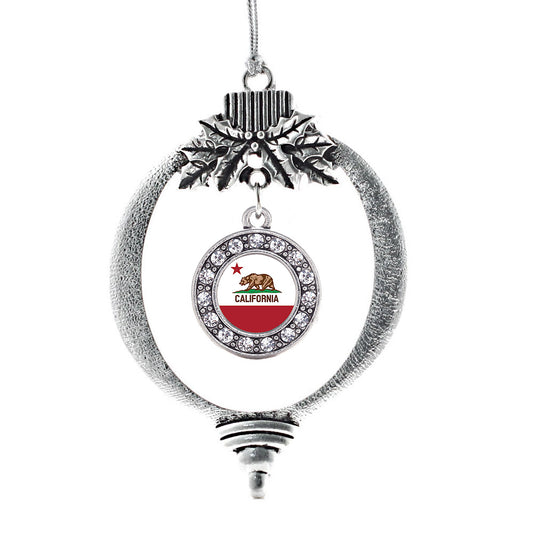Silver California Flag Circle Charm Holiday Ornament