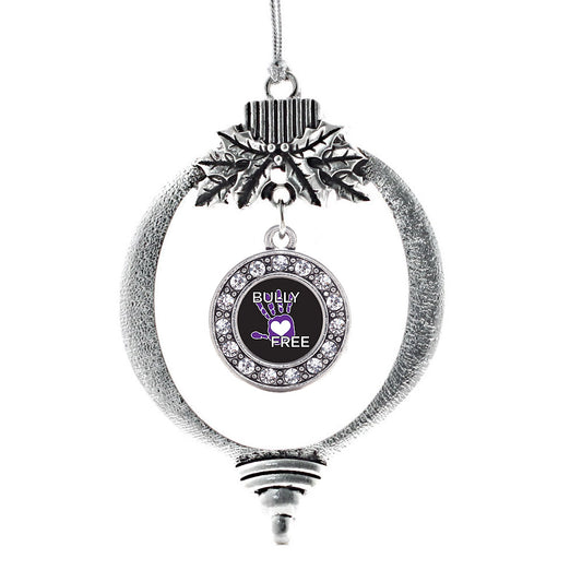 Silver Bullying Support and Awareness Circle Charm Holiday Ornament
