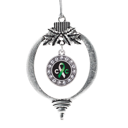 Silver Cervical Cancer Support Circle Charm Holiday Ornament