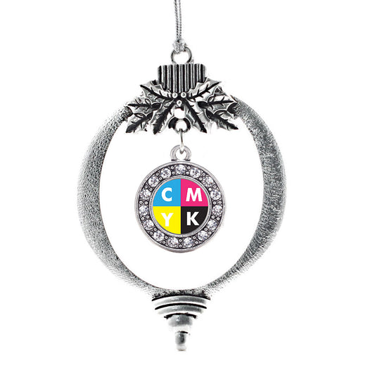 Silver CMYK Circle Charm Holiday Ornament