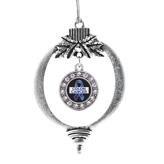 Silver Colon Cancer Support Circle Charm Holiday Ornament