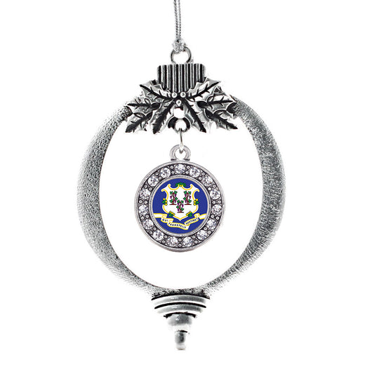 Silver Connecticut Flag Circle Charm Holiday Ornament