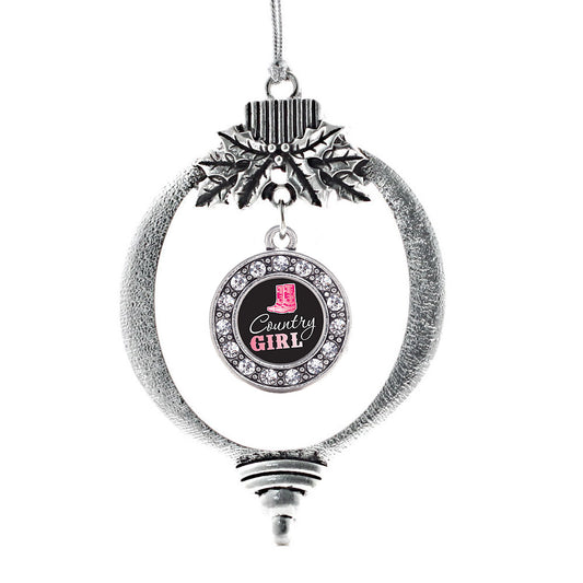 Silver Country Girl Circle Charm Holiday Ornament