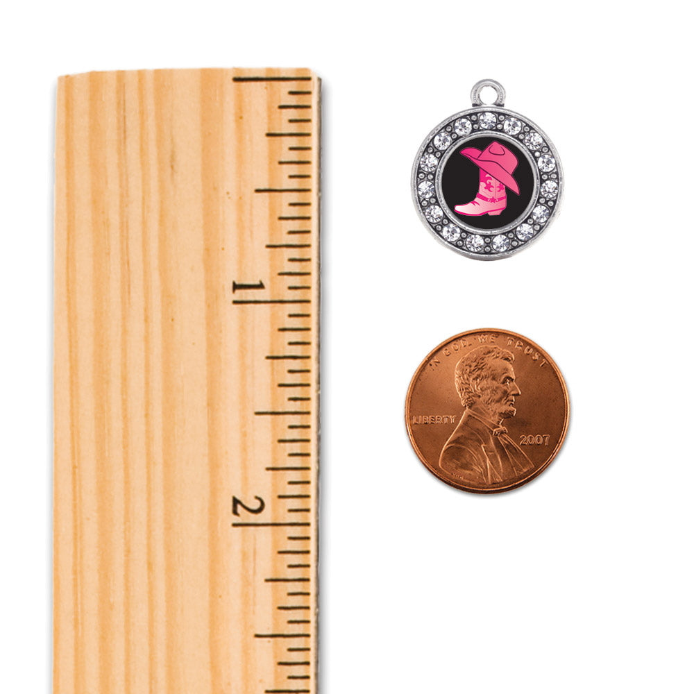 Silver Cowgirl Boot Circle Charm Holiday Ornament