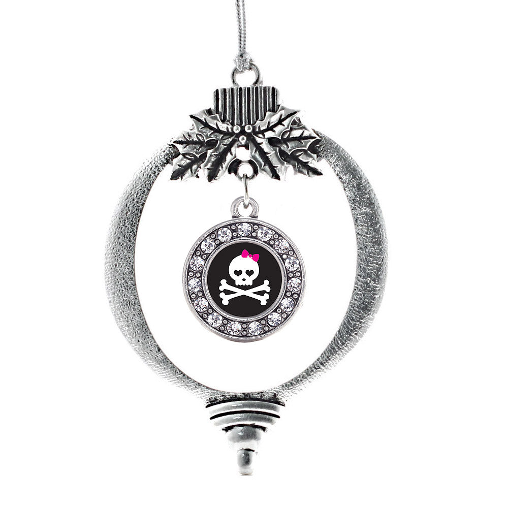 Silver Cute Skull And Crossbones Circle Charm Holiday Ornament