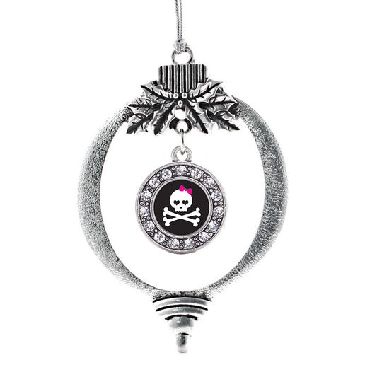Silver Cute Skull And Crossbones Circle Charm Holiday Ornament